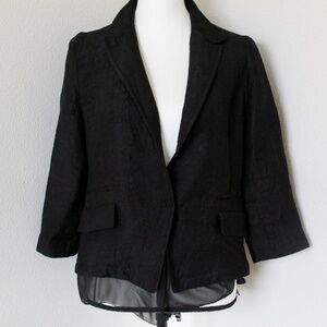 Black Lightweight Single Snap Front Chiffon Hem Blazer